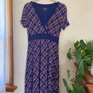 L.L. Bean Navy Plaid V-Neck Women's Dress